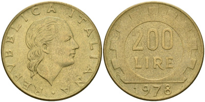 Италия 200 лир 1978 R, шестерня KM 105 алюминиевая бронза 4171-943