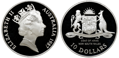 Австралия 10 долларов 1987 Новый Южный Уэльс, в оригинальной коробке, с сертификатом KM 93 серебро PROOF 4-3-4-35