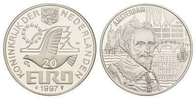 Нидерланды 20 евро 1997 350 лет со дня смерти П.К. Хофта X 134 серебро PROOF 443-1411