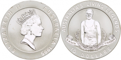 Австралия 10 долларов 1995 Олимпийское золото Австралии, Дон Лоррейн Фрейзер KM 301 серебро PROOF 1082-8-52