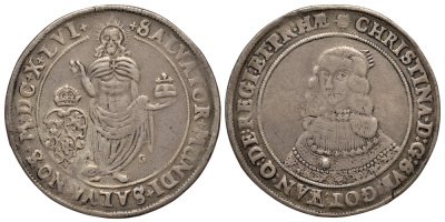 Швеция 1 талер 1646 королева Кристина (1632-1654) Dav. 4525, Hagander 157 серебро 00-811-63
