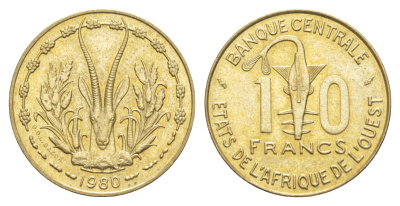 Западная Африка (BCEAO) 10 франков 1980 KM 1a медь алюминий никель UNC 4654-534