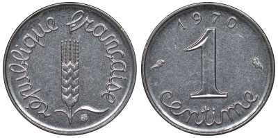 Франция 1 сантим 1970 пятая республика KM 928, Le Franc 106.19 нержавеющая сталь 4124-428