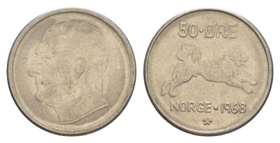Норвегия 50 эре 1968 Улаф V (1957-1991) KM 408 медно-никель 4635-436
