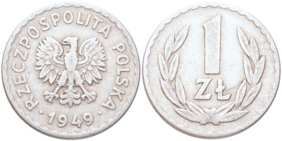 Польша 1 злотый 1949 Y 45a алюминий 4122-724
