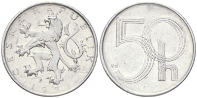 Чехия 50 геллеров 1993 KM 3 алюминий 4613-1026