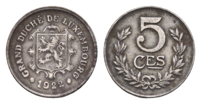 Люксембург 5 сантимов 1922 Шарлотта (1918-1964) KM 30 железо 5010-813