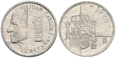 Испания 1 песета 1998 M, Хуан Карлос I (1975-2014) KM 832 алюминий 4602-1169