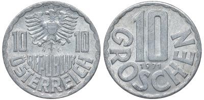 Австрия 10 грошей 1971 KM 2878 алюминий 4122-413