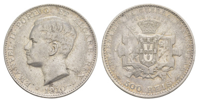 Португалия 500 реалов 1910 100 лет Пиренейской войне KM 556 серебро 4127-933