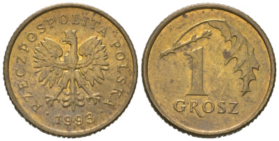 Польша 1 грош 1993 KM 276 латунь aUNC 4567-141