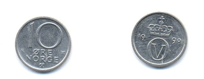 НОРВЕГИЯ 10 ЭРЕ 1990 KM 416 медно-никель 4379-963