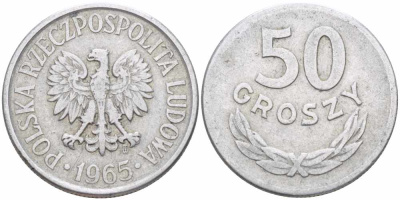 Польша 50 грошей 1965 MW KM 48.1, Parchimowicz 210b алюминий 60-822