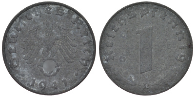 Германия 1 рейхспфенниг 1941 B KM 97, J. 369 цинк 4124-214