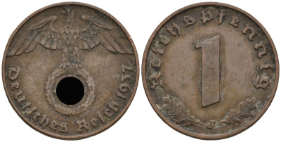 Германия 1 рейхспфенниг 1937 J KM 89, J 361 бронза 4136-1242