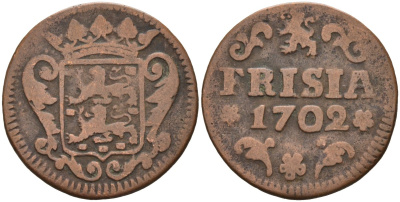 Фризия (Friesland), Нидерланды 1 дуит 1702 KM 80 медь 1528-435