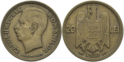 РУМЫНИЯ 20 ЛЕЙ 1930 КАРОЛЬ II (1930-1940) KM 51 никель латунь 97-932