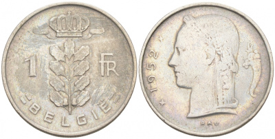 Бельгия 1 франк 1952 Belgie, Бодуэн I (1951-1993) KM 143.1 медно-никель 68-524