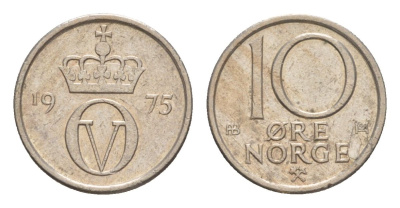 Норвегия 10 эре 1975 Улаф V (1957-1991) KM 416 медно-никель 4632-1159