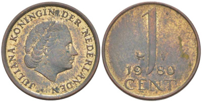 Нидерланды 1 цент 1980 Юлиана (1949-1980) KM 180 бронза 214-1053