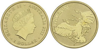 Австралия 1 доллар 2011 серия мифические существа, феникс KM 1587 алюминиевая бронза UNC M42-05
