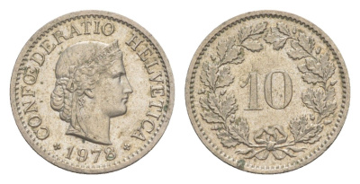 Швейцария 10 раппенов 1978 KM 27 медно-никель 4625-658
