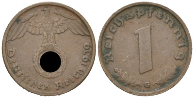 Германия 1 рейхспфенниг 1939 G KM 89, J. 361 бронза 3955-1141