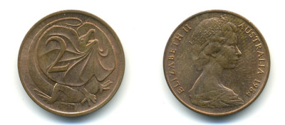 АВСТРАЛИЯ 2 ЦЕНТА 1984 ЕЛИЗАВЕТА II, МОЛОДОЙ ПОРТРЕТ, ПЛАЩЕНОСНАЯ ЯЩЕРИЦА (FRILLED LIZARD) KM 63 бронза UNC 56-831