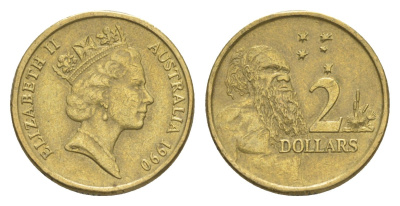 Австралия 2 доллара 1990 абориген, Елизавета II (1952-2022) KM 101 алюминиевая бронза 4588-736