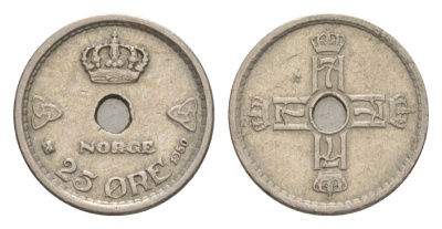 Норвегия 25 эре 1950 Хокон VII (1905-1957) KM 384 медно-никель 4632-1226