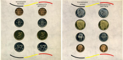 Бельгия набор из 24 монет + жетон монетного двора 1982-1988 Belgie-Belgique, королевский монетный двор Бельгии, в оригинальном буклете, в запайке, тираж 10000 экземпляров, Overbruggingsset + маркер    BUNC  6-5-3-18