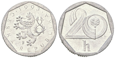 Чехия 20 геллеров 1993 KM 2.1 алюминий UNC 4618-169