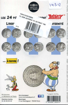 Франция 10 евро 2015 серия Астерикс и свобода, Импедимента (Bonemine) и Жизнестатистикс (Abraracourcix), в оригинальном буклете KM NEW серебро UNC 1-4-3-17