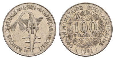 Западная Африка (BCEAO) 100 франков 1981 KM 4 никель 4656-924