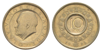 Норвегия 10 крон 1986 KM 427 никель латунь 4633-743