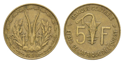Западная Африка (BCEAO) 5 франков 1968 KM 2a медь алюминий никель 4655-766