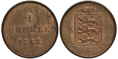 Гернси 1 дабл (дубль) 1868 KM 10 бронза 1524-1215