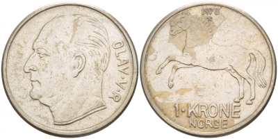 НОРВЕГИЯ 1 КРОНА 1970 ЛОШАДЬ KM 409 медно-никель 4548-357