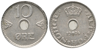 НОРВЕГИЯ 10 ЭРЕ 1924 ХОКОН VII (1905-1957) KM 383 медно-никель 100-1165
