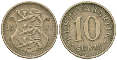 Эстония 10 центов 1931 Республика (1918-1941) KM 12 никель бронза 4615-1127