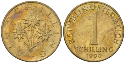 Австрия 1 шиллинг 1990 KM 2886 алюминиевая бронза 4594-313