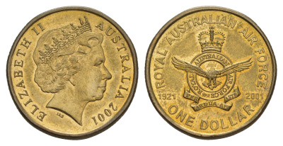 Австралия 1 доллар 2001 80 лет Королевским Австралийским ВВС KM 531 алюминиевая бронза 4646-554