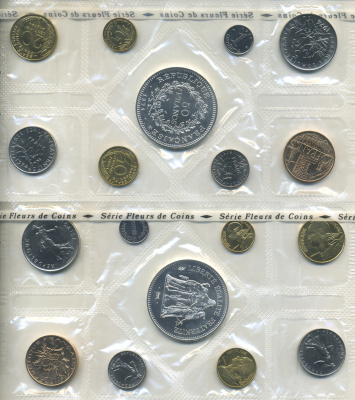 Франция набор из 9 монет 1974 в оригинальной коробке с сертификатом в запайке KM SS 11 серебро BUNC 4-3-3-24
