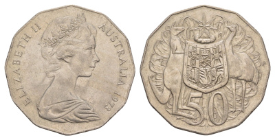 Австралия 50 центов 1973 Елизавета II (1952-2022), герб Австралии, кенгуру KM 68 медно-никель 4653-1116