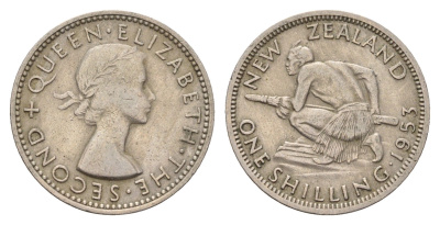 Новая Зеландия 1 шиллинг 1953 Елизавета II (1952-2022), абориген KM 27.1 медно-никель 4127-2012