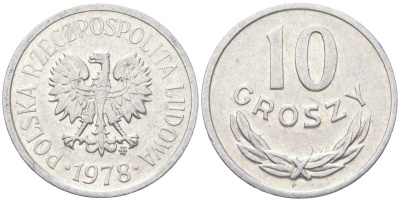 Польша 10 грошей 1978 Y AA47 алюминий aUNC 4614-629