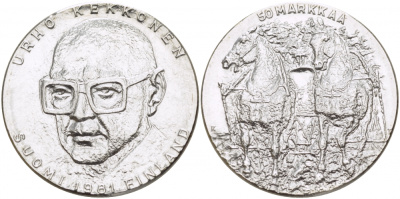 Финляндия 50 марок 1981 К, 80 лет президенту Кекконену KM 59 серебро UNC 1515-1331