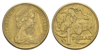 Австралия 1 доллар 1984 Елизавета II (1952-2022), кенгуру KM 77 алюминиевая бронза 4364-2617
