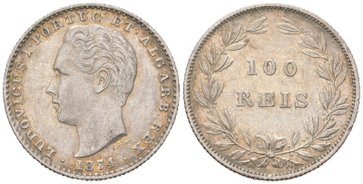 Португалия 100 реалов 1874 Луиш I (1861-1889) KM 510 серебро 272-1724