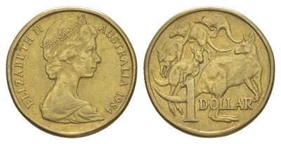 Австралия 1 доллар 1984 Елизавета II (1952-2022), кенгуру KM 77 алюминиевая бронза 4652-212